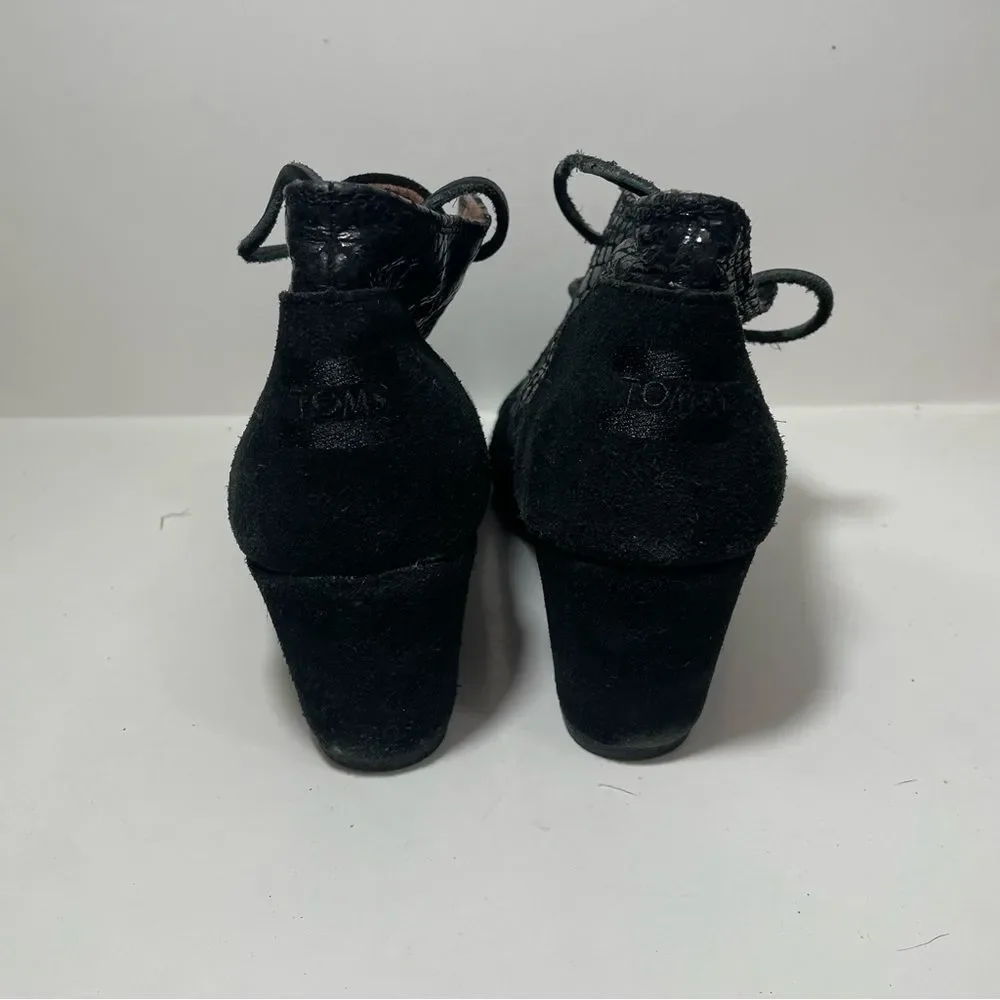 Toms Black Snakeskin Wedge Booties